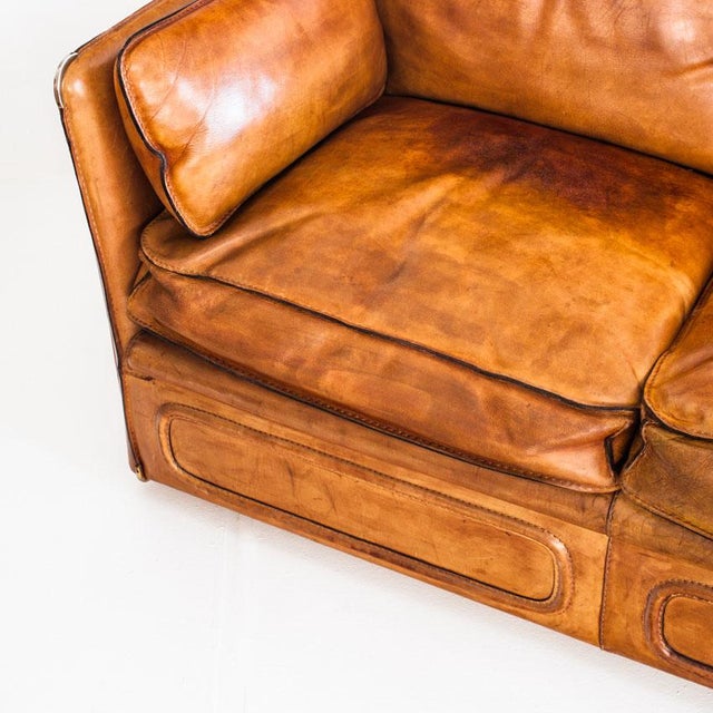 Vintage Camel Buffalo Leather Club Sofa from Roche Bobois, France, 1980s For Sale - Image 13 of 18
