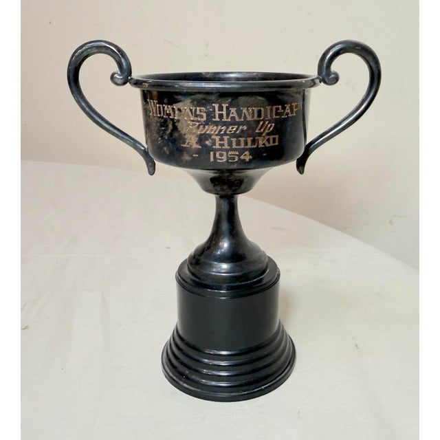 Vintage 1954 Woman's Handicap Runner Up Silver Plate Bakelite Trophy Cup Award For Sale - Image 4 of 12