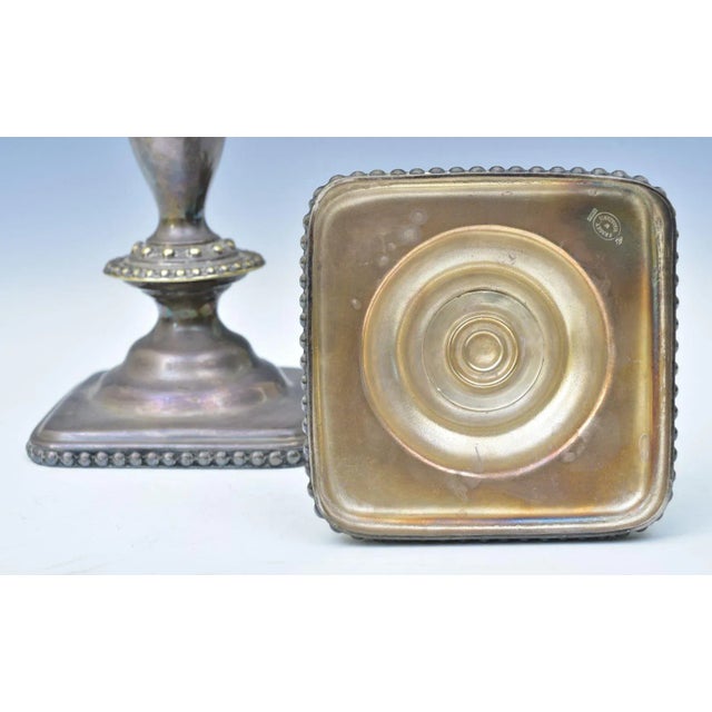 Pair of Polish Silverplated Shabbat Candlesticks Joseph Fraget, Warsaw (Poland) 11 1/2" high stamped on bottom with...