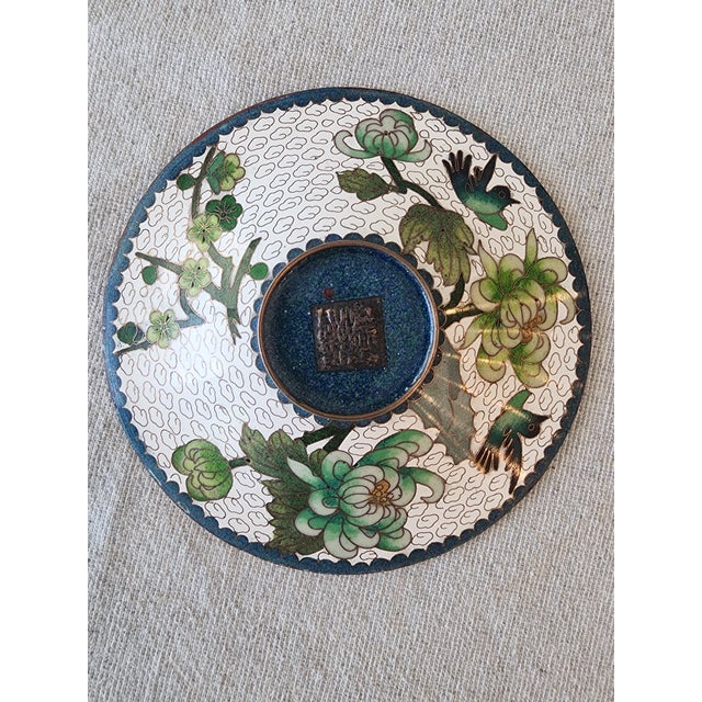 6in Chinese Enamel Cloisonne Plate. Bird and Flowers. For Sale - Image 4 of 4