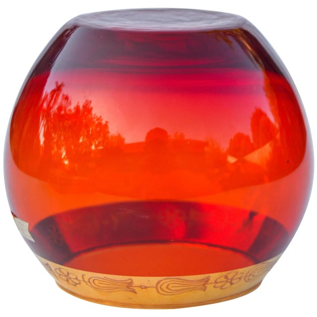 Mid-Century Modern Vintage Red & Gold Glass Centerpiece For Sale - Image 3 of 5