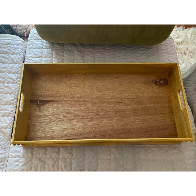 Champagne Vintage Oversized Acacia Wood Serving Tray For Sale - Image 8 of 8