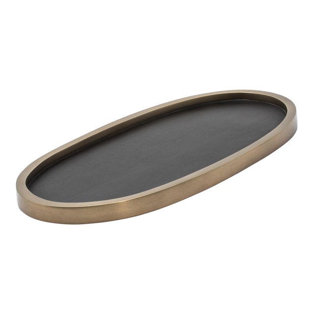 Oval Tray in Black Oak With Bronze Patina Brass by Kifu Paris For Sale