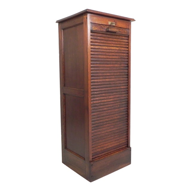 Oak Roller Shutter Cabinet with Shutter, 1930s For Sale