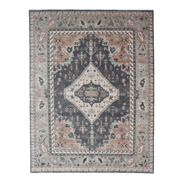 Modern Oushak With Botanical Design in by Keivan Woven Arts For Sale