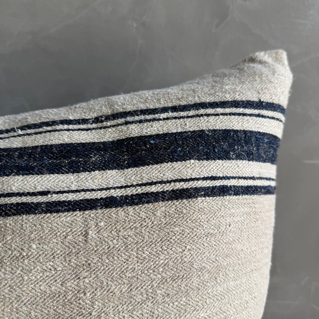 Not Yet Made - Made To Order Vintage Grainsack Flax and Indigo Stripe Lumbar Pillow With Down Insert For Sale - Image 5 of 6