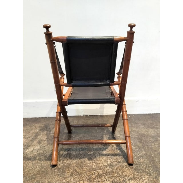1970s Vintage 1970s Faux Bamboo and Leather Folding Chair For Sale - Image 5 of 9