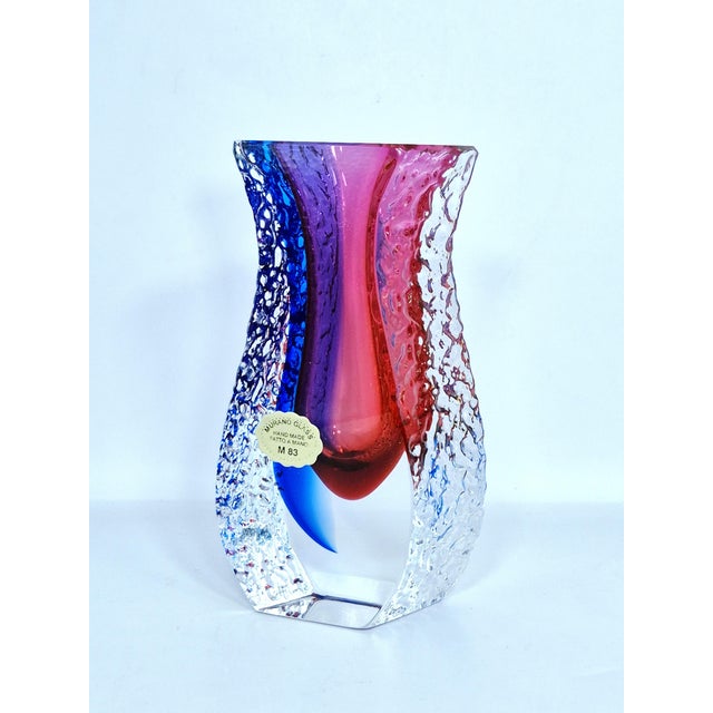 Mid-Century Murano Sommerso Textured Glass Vase by Alessandro Mandruzzato For Sale - Image 11 of 12