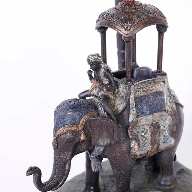 Metal Cold Painted Metal Figure of an Elephant under a Palm Tree For Sale - Image 7 of 8