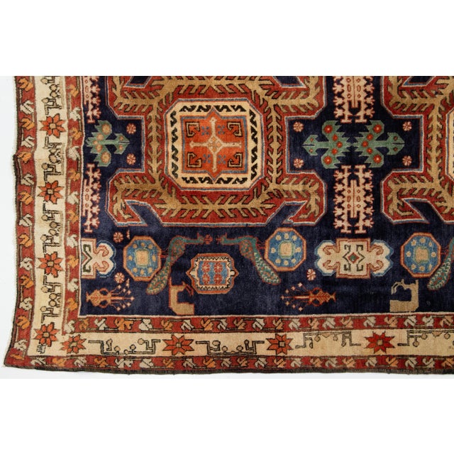 Navy Blue Navy Blue Wool Rug Vintage Heriz Allover Design For Sale - Image 8 of 11