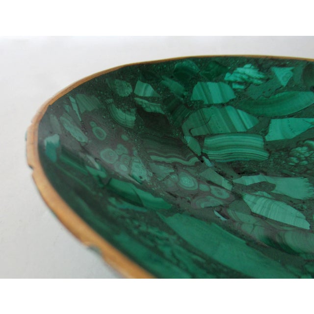 Vintage Italian Coved Malachite Stone & Bronze Rimmed Catchall, and/or Nut/Candy Decorative Bowl For Sale - Image 9 of 14