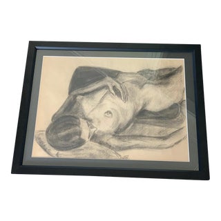 Late 20th Century “Reclining Female Nude #1” Figurative Charcoal Drawing by Curtis, Framed For Sale