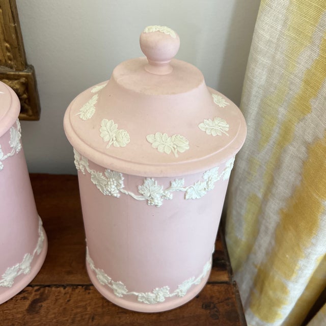 Vintage Pink Italian Jasperware Jars- A Pair For Sale - Image 4 of 9