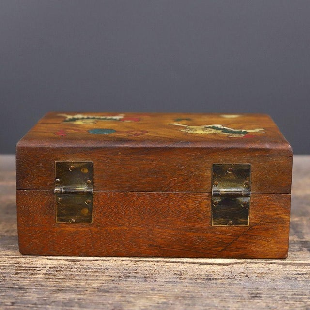 Brown Vintage Chinese Rosewood Box With Mother-of-Pearl Fu Dogs & Jade Clasp For Sale - Image 8 of 9