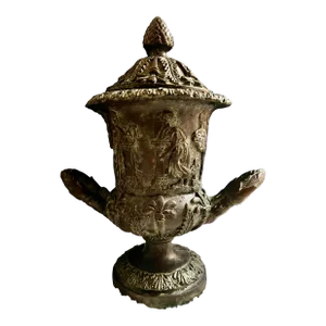 Mid 20th Century Vintage Bronze Decorative Urn With Greek Motif