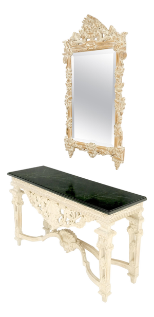 Maitland Smith Carved White Wash Finish Wall Mirror Matching Console Table MINT!