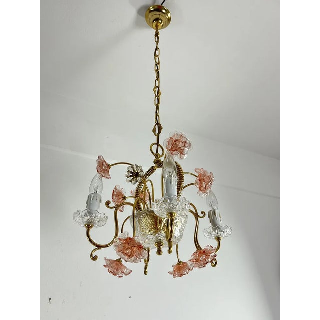 Gold Mid-Century 4-Light Murano Glass Chandelier, 1960s For Sale - Image 8 of 11