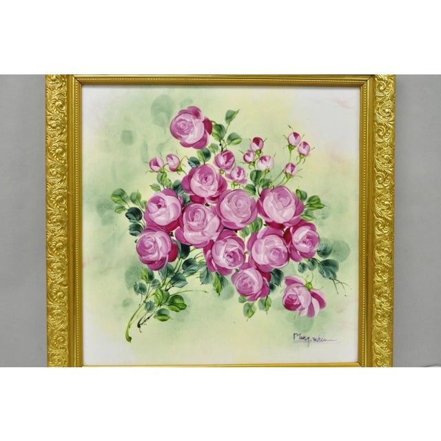 Victorian Late 20th Century Mary Wilson French Hand Painted Porcelain Plaque Pink Rose Flower Painting (A) For Sale - Image 3 of 17