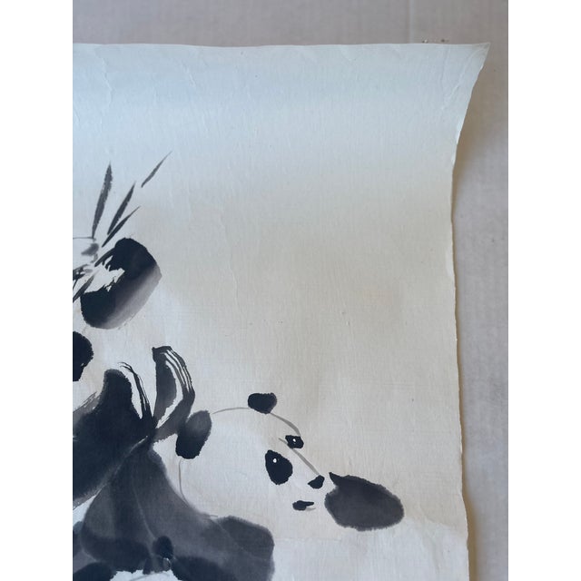Paper Vintage Ink Wash Painting of Pandas by j.p. Gaston, Sumi-E Style on Rice Paper, Signed. For Sale - Image 7 of 11