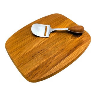 1960s Vivianna Torun Teak Wood Board and Cheese Slicer Designed for Dansk, Set of 2 For Sale