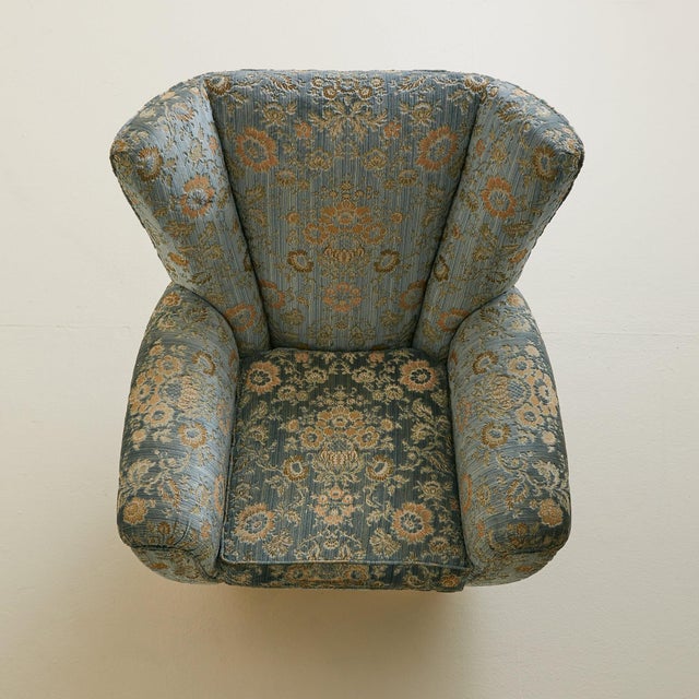 Italian Wingback Lounge Chair in Original Blue Upholstery, 1950s For Sale - Image 15 of 17