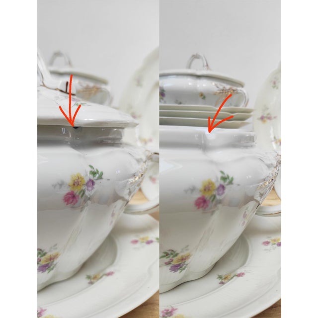 Antique French Porcelain Dinnerware with Flowers from Limoges, 1920s-1930s, Set of 39 For Sale - Image 13 of 14