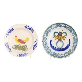 Vintage Portuguese Earthenware Plates, Set of 2 For Sale