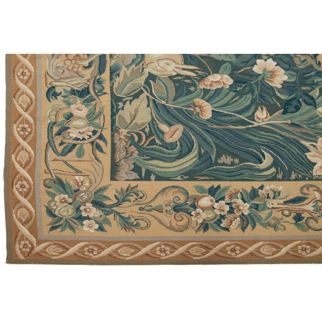 Textile Vintage French Aubusson Handcrafted Wool Rug in Green With a Foliage Design For Sale - Image 7 of 11