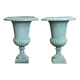 French Pair of 19th Century Cast Iron Planter Urns For Sale