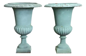 French Pair of 19th Century Cast Iron Planter Urns