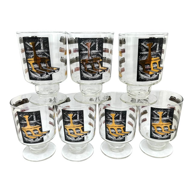 1960s Cera Mid Century Lincoln Beer Glasses Set of 7 For Sale