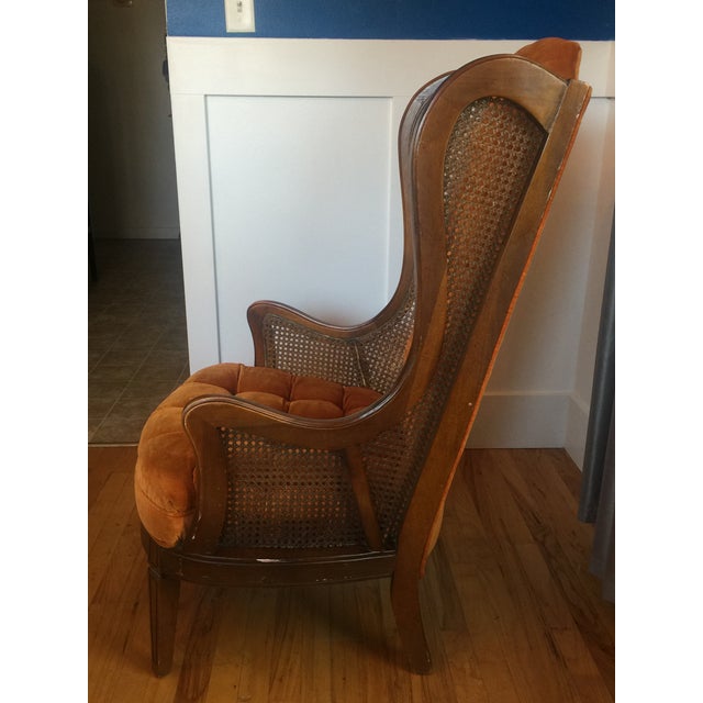 1960’s Mid-Century Modern Lewittes Tufted Velvet Cane Wingback Chair For Sale - Image 6 of 12