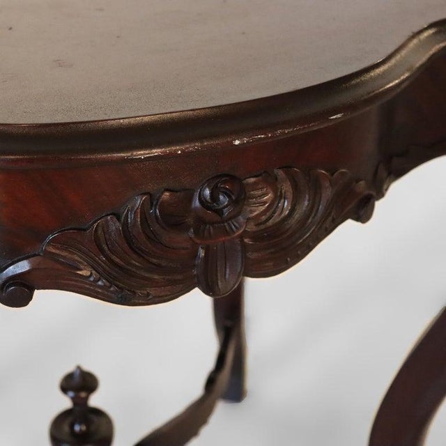 Antique Carved Flame Mahogany Turtle Top Table C1880 For Sale - Image 11 of 12