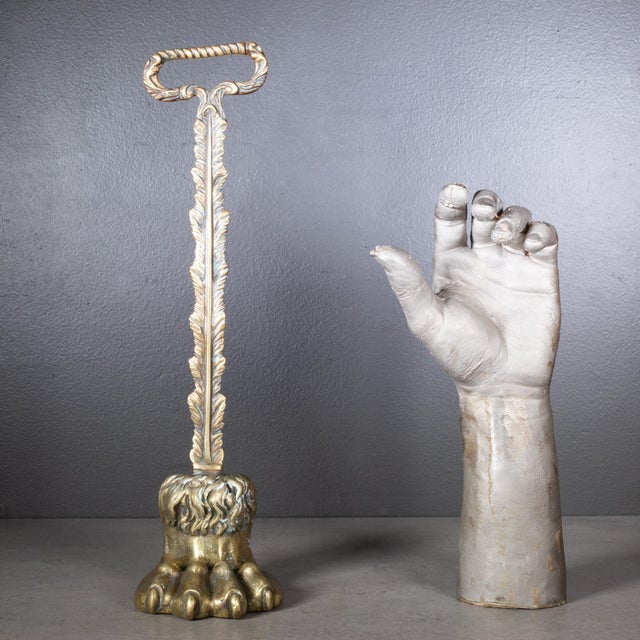 Metal 19th Century English Brass Lion’s Paw Doorstop For Sale - Image 7 of 8