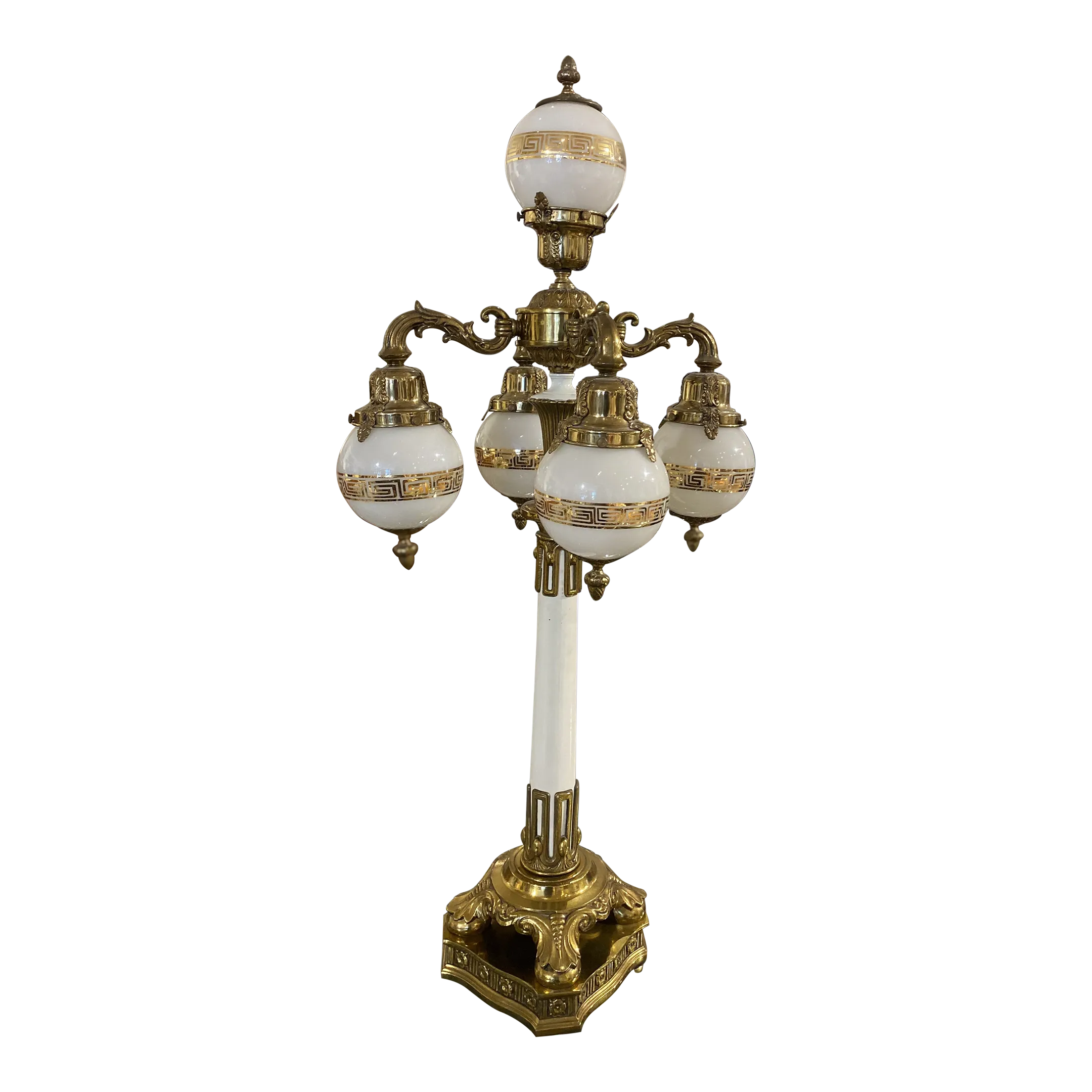 Vintage Milk Glass With Gold Borghese on Brass Base Table Lamp