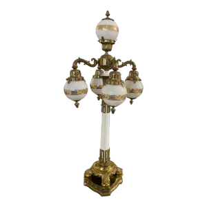 Vintage Milk Glass With Gold Borghese on Brass Base Table Lamp