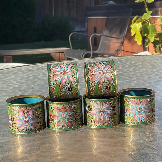 Champleve Cloissone Enamel Chinese Napkin Rings- Set of 6 For Sale In Reno/Lake Tahoe - Image 6 of 8
