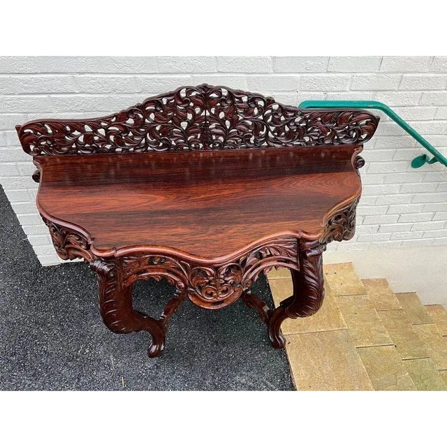 Mid 20th Century Mid 20th Century Vintage Southeast Asian Rococo Style Rosewood Console Table For Sale - Image 5 of 12