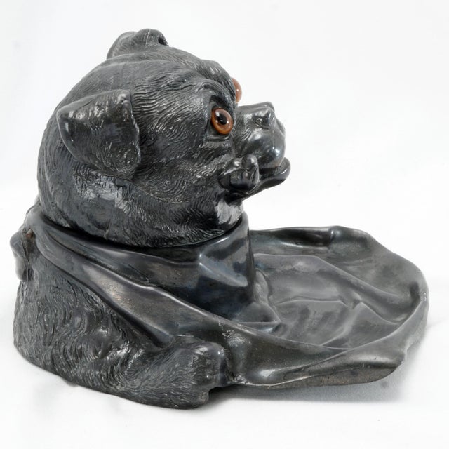 Traditional Antique Inkwell Jennings Brothers Pug Dog Pen Rest For Sale - Image 3 of 9