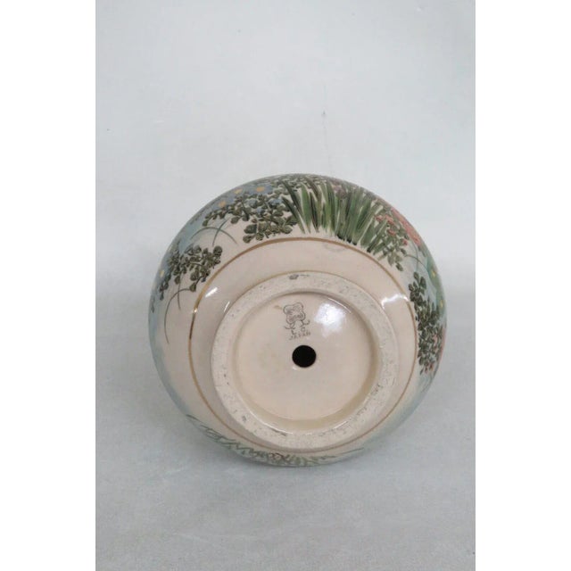 Beige Lc Japan Porcelain Satsuma Style Peacock Floral Double Handle Vase For Sale - Image 8 of 12