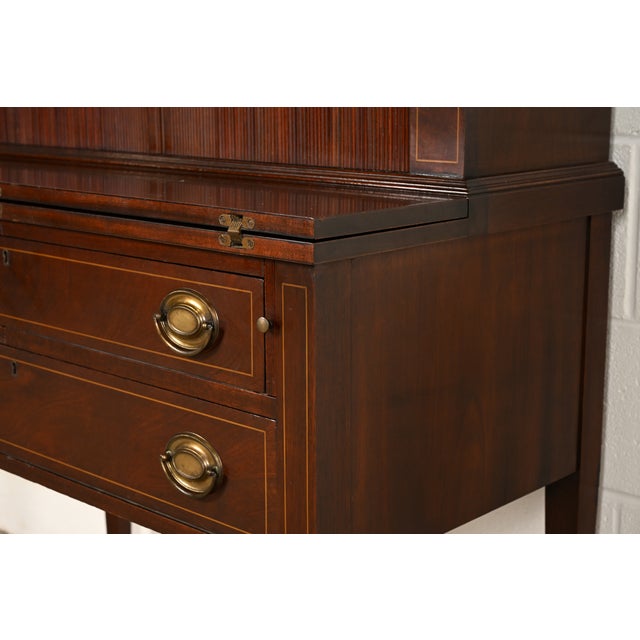 Baker Furniture Style Hepplewhite Mahogany Secretary Desk With Bookcase Hutch, Circa 1920s For Sale - Image 10 of 16