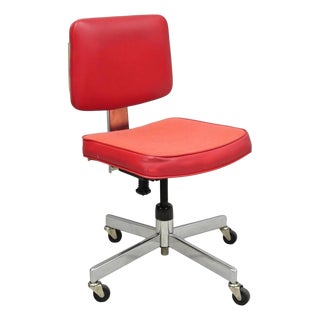 Vintage Mid Century Modern Red Adjustable Chrome Office Desk Chair by Hon For Sale