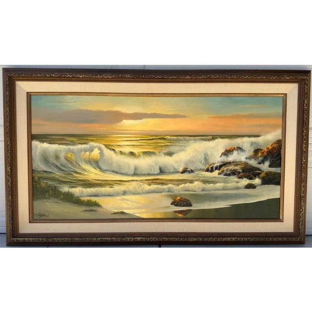 Mid-Century Modern Listed Artist William Hoffman X Large Gold Gilt Framed Sunset Seascape 1970 For Sale - Image 3 of 18