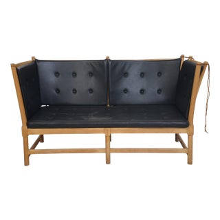 Spoke Back Sofa in Black Leather by Børge Mogensen, 1970s For Sale