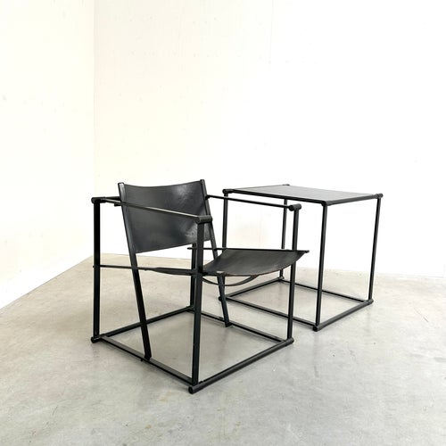 FM62 Chair and Table in Black Leather by Radboud Van Beekum for
