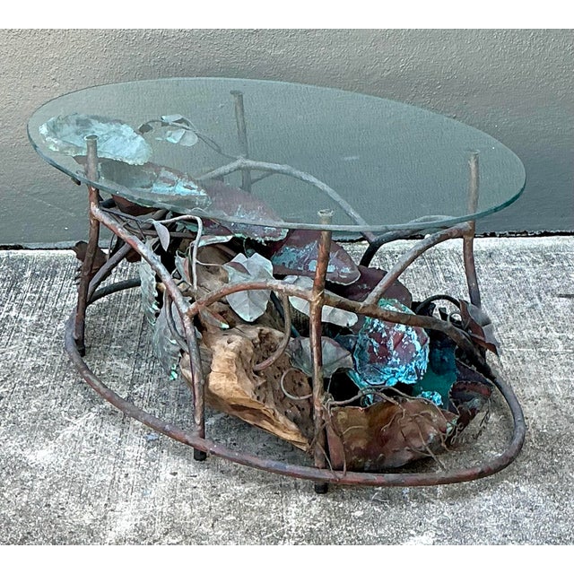 Vintage Patinated Copper Waterfall Coffee Table For Sale - Image 9 of 12