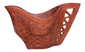 Antique 1900s Hand-Carved Wooden Wedding Cup From Former Yugoslavia/European Balkan