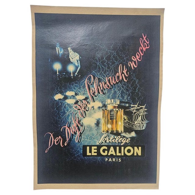 Black Art Deco Parfume Le Galion Advertising Poster, France, 1940s For Sale - Image 8 of 8