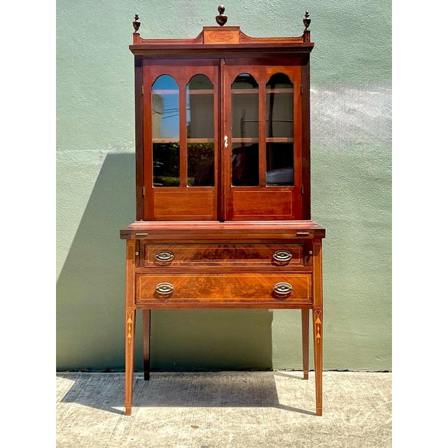 Vintage Marquetry Secretary Desk For Sale In West Palm - Image 6 of 16