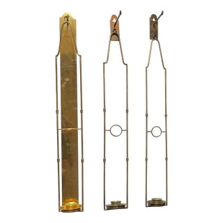 Swedish Modern Wall Hung Candlesticks in Brass, 1950s, Set of 3 For Sale